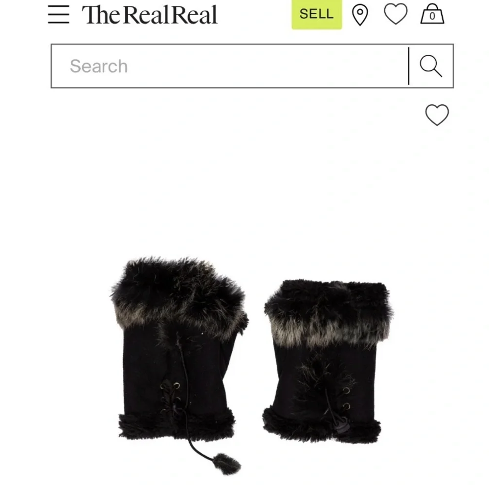 Vintage Shearling Suede Fingerless Gloves Rabbit Fur Trim Black Ivory Mittens